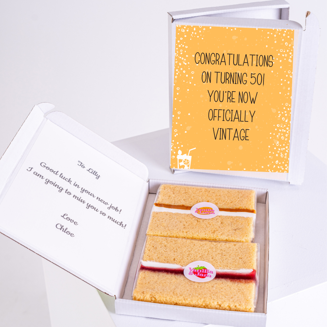 50th birthday cake and card, congratulations message, Officially Vintage