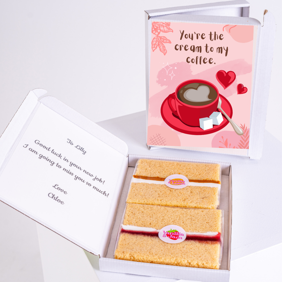 Coffee gift box with cake and a message for Lilly.