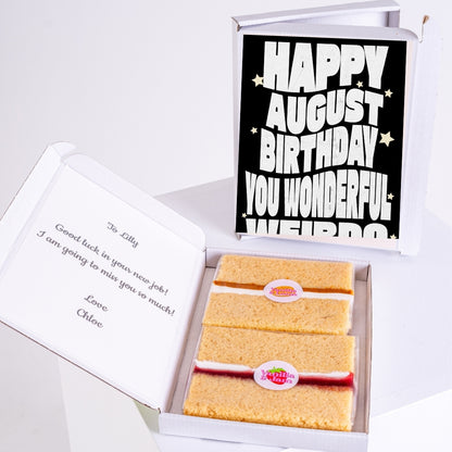 August weirdo design with vanilla sponge slices.