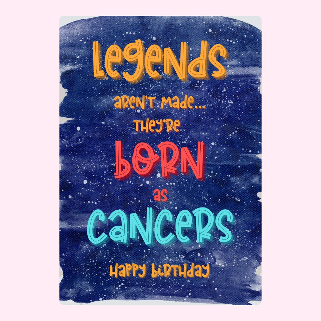 Colourful starry background with bold birthday message for Cancer.