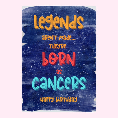 Colourful starry background with bold birthday message for Cancer.