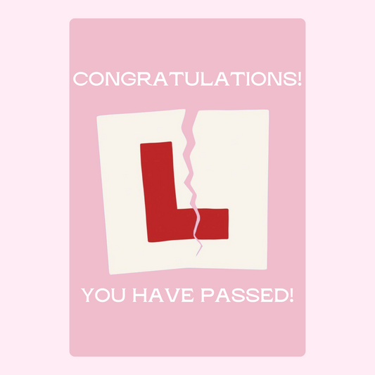 Congratulations! Driving test passed card.
