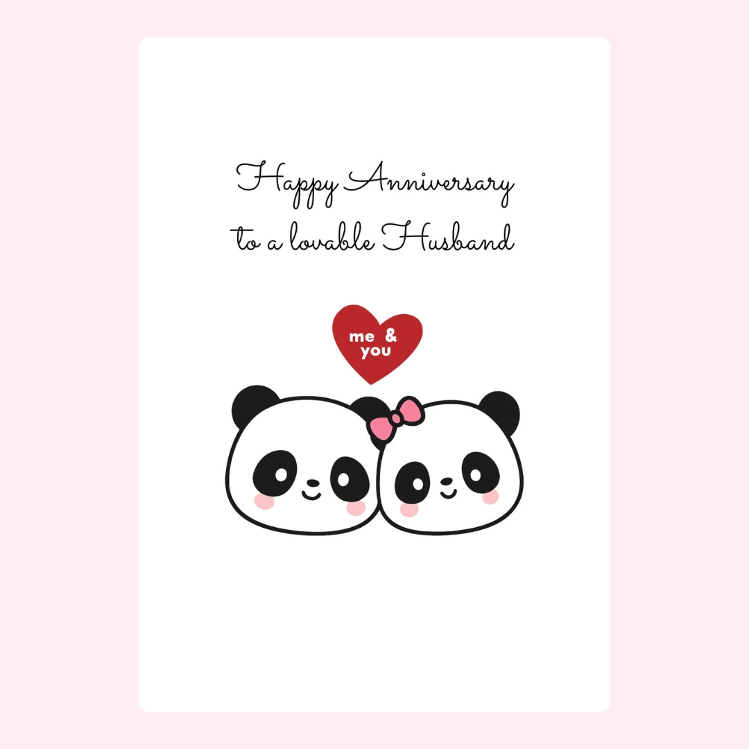 Mum and Dad panda anniversary message with heart.