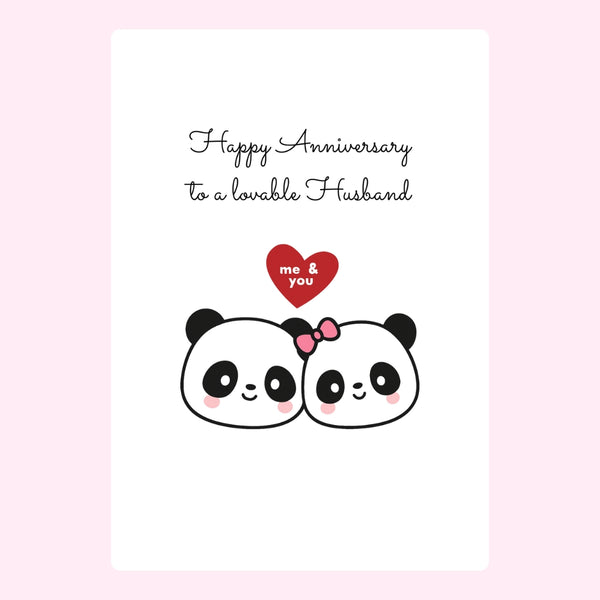 Mum and Dad panda anniversary message with heart.
