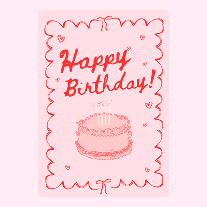 Pink birthday design with cake sketch