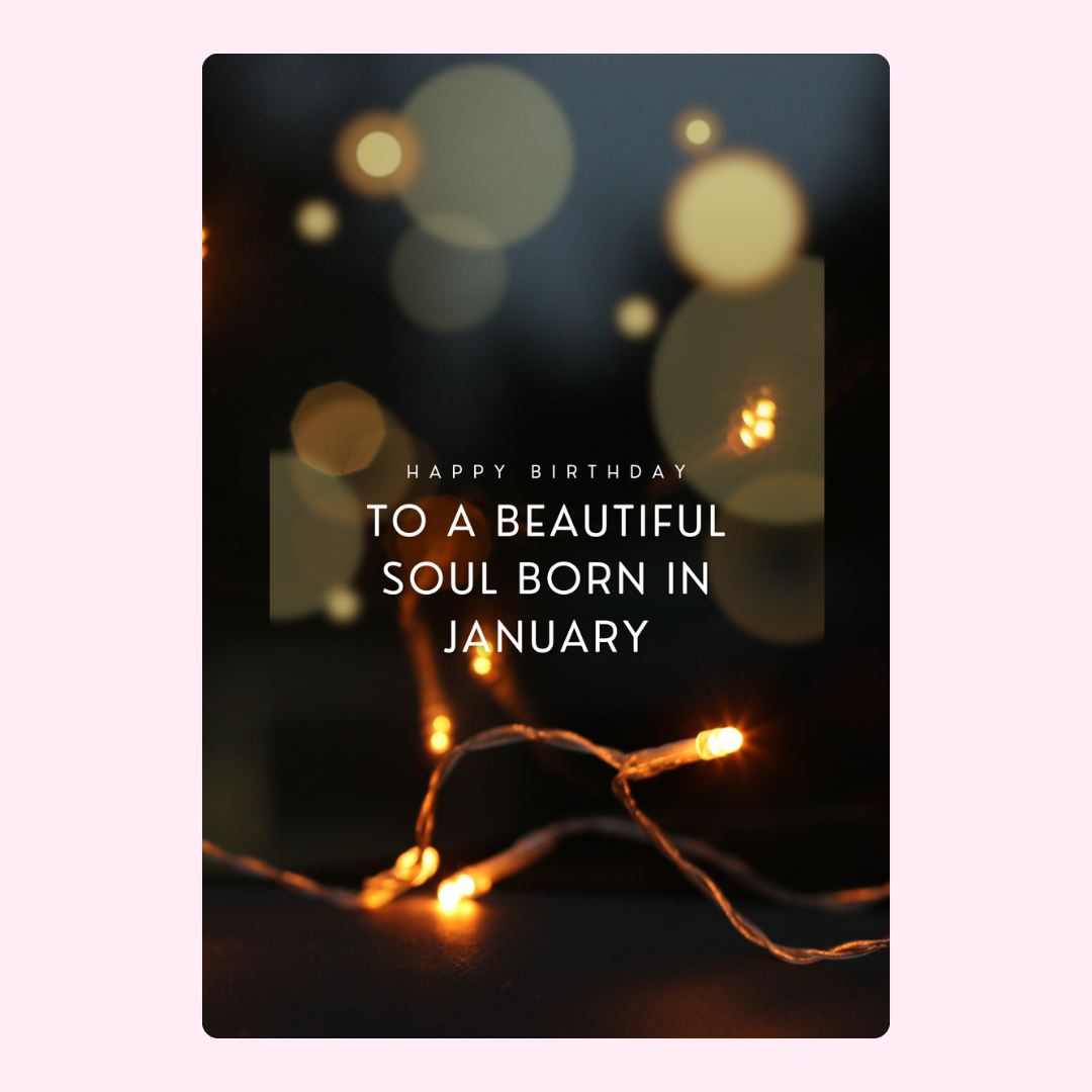 Happy birthday card with bokeh lights for January.