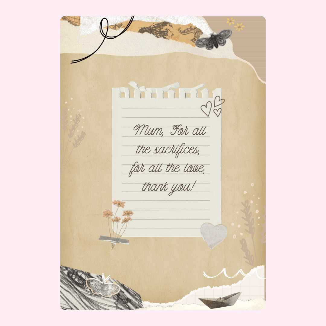 Mum, thank you on a vintage-style background.