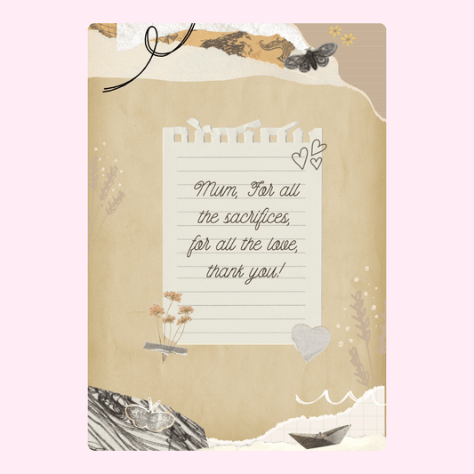 Mum, thank you on a vintage-style background.