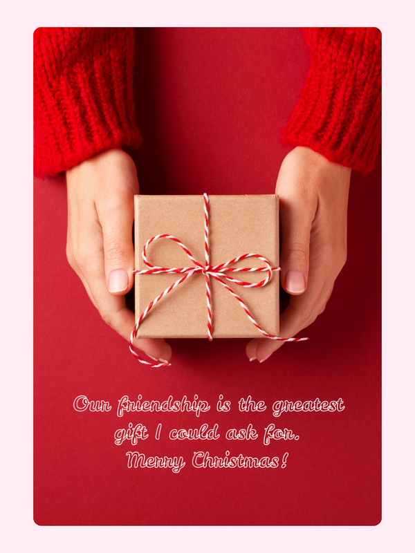 Christmas gift being held with a red background