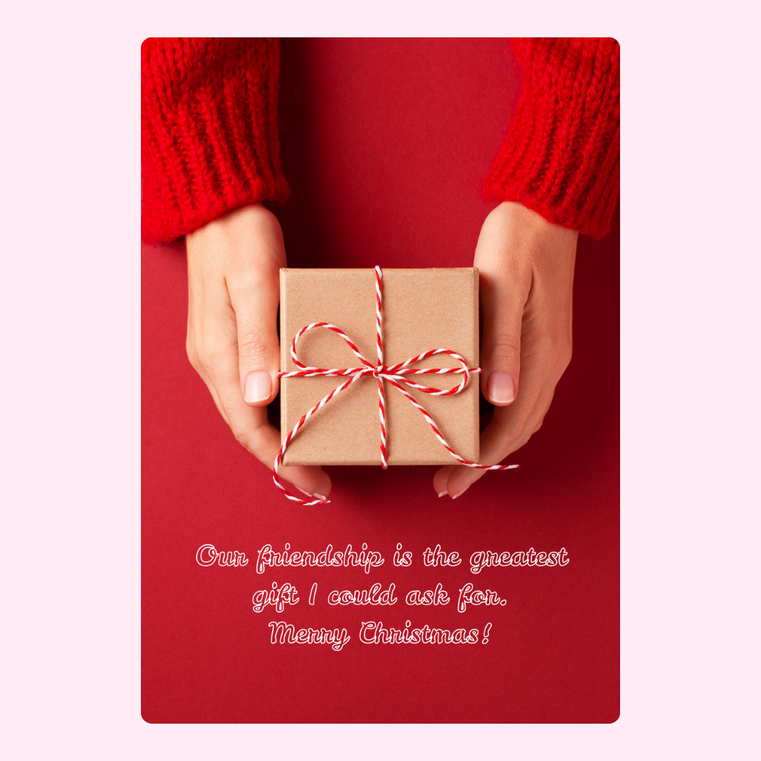 Christmas gift being held with a red background