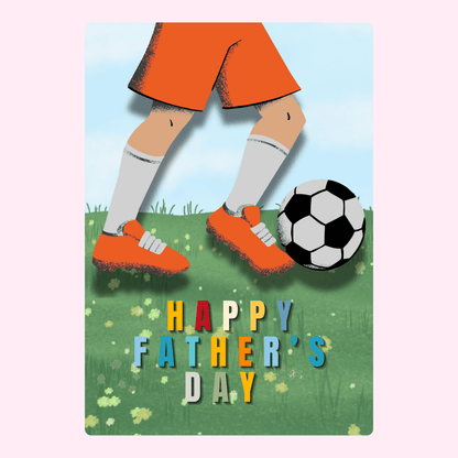 Father's Day card with soccer player kicking ball.