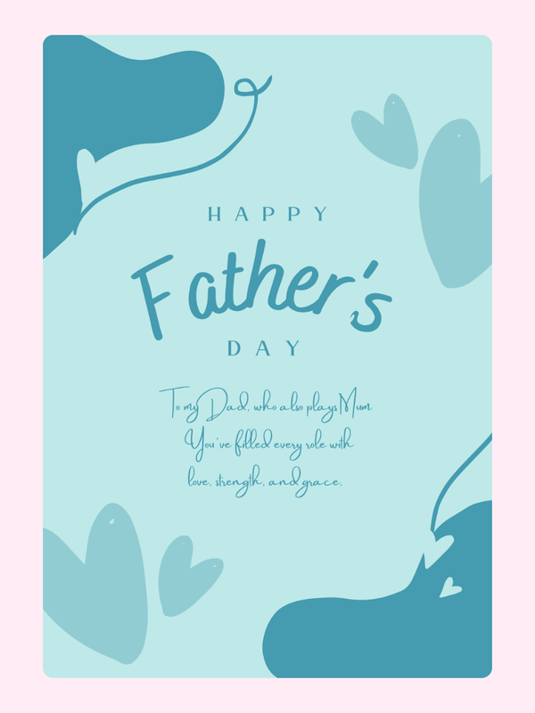 Father's Day card with blue abstract design and message.