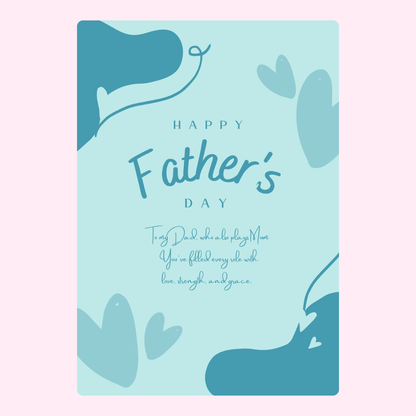 Father's Day card with blue abstract design and message.