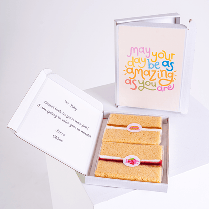 Goodbye cake gift for Lilly with a card