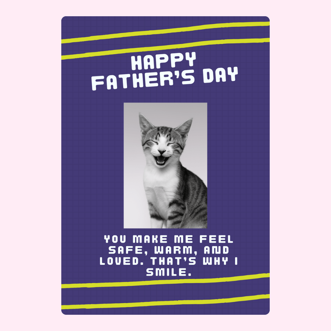 Happy Father's Day card with smiling cat,...