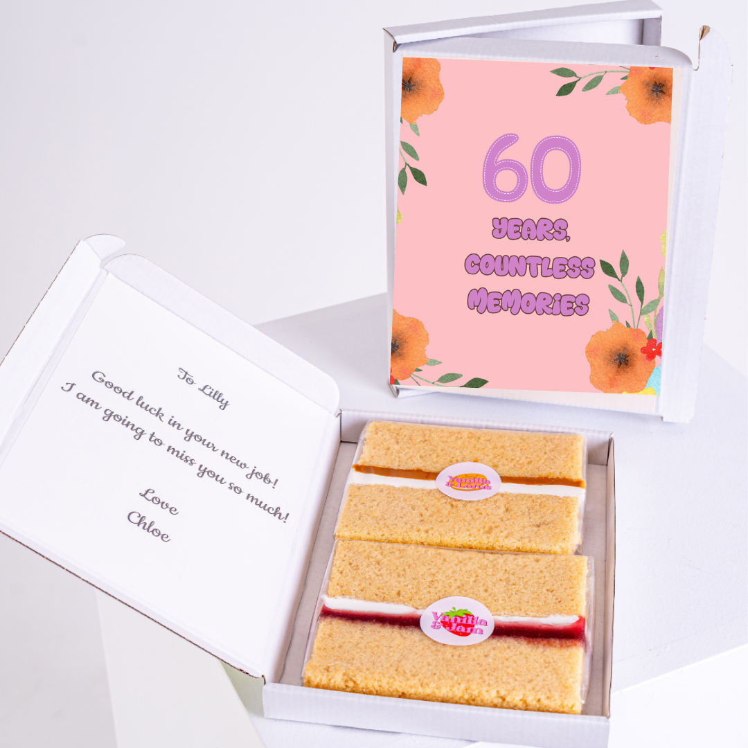 60th Anniversary cake gift box with message