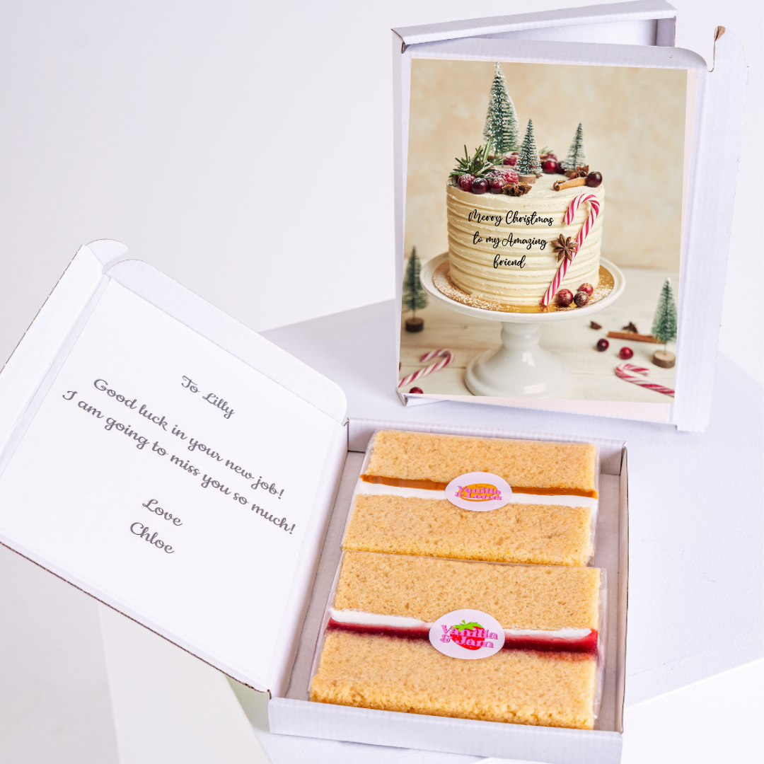 Christmas cake gift box for Lilly, farewell message