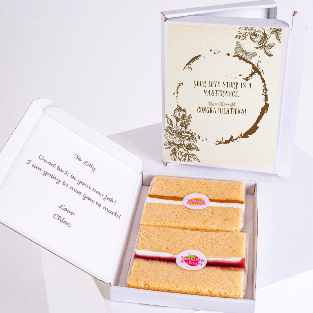 Cake gift box for Lilly, congratulations card, farewell message
