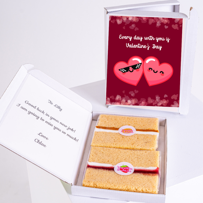 Valentine's Day cake gift box for Lilly, with card and message.