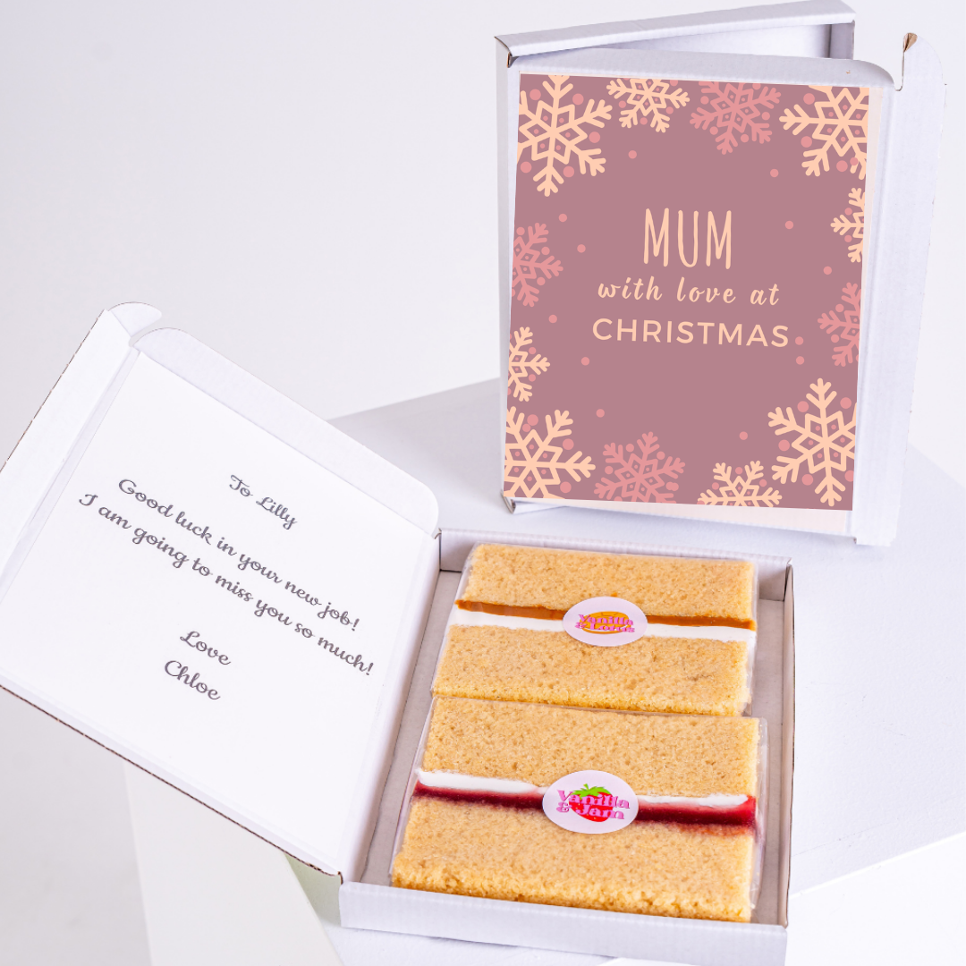Mum Christmas cake gift box, Good luck & Love note.