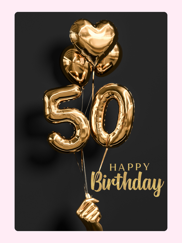 gold balloon 50th birthday card design with black background 