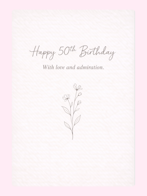 classic 50th birthday card design with simple floral illustration