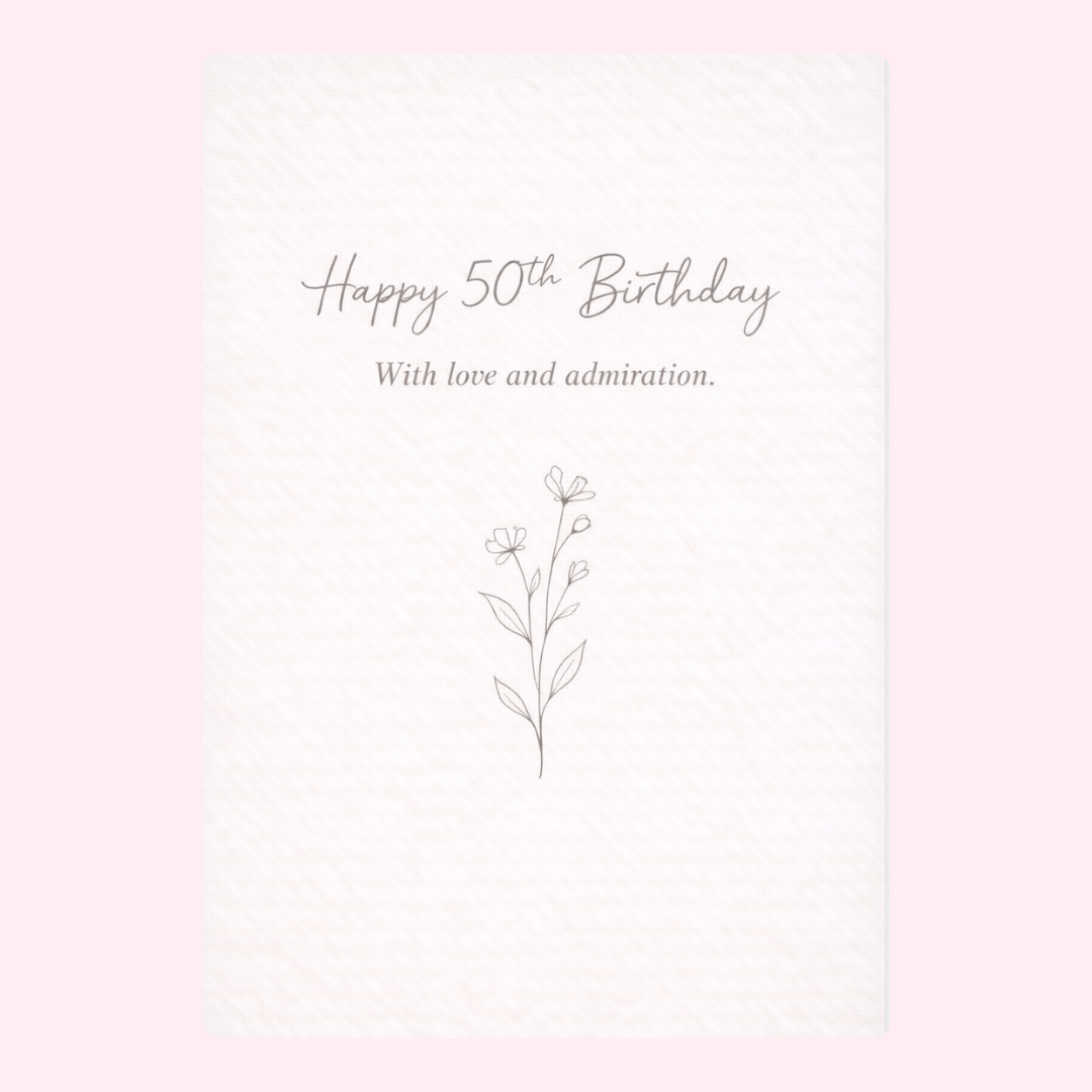 classic 50th birthday card design with simple floral illustration