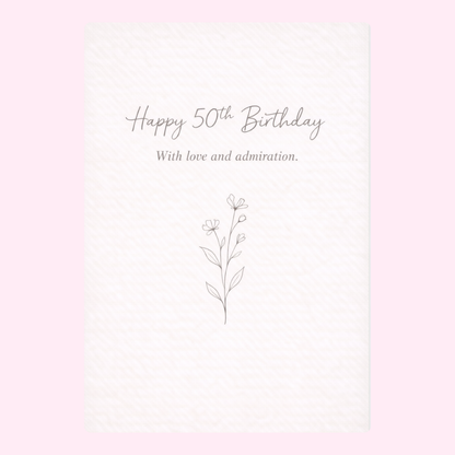 classic 50th birthday card design with simple floral illustration