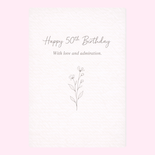 classic 50th birthday card design with simple floral illustration