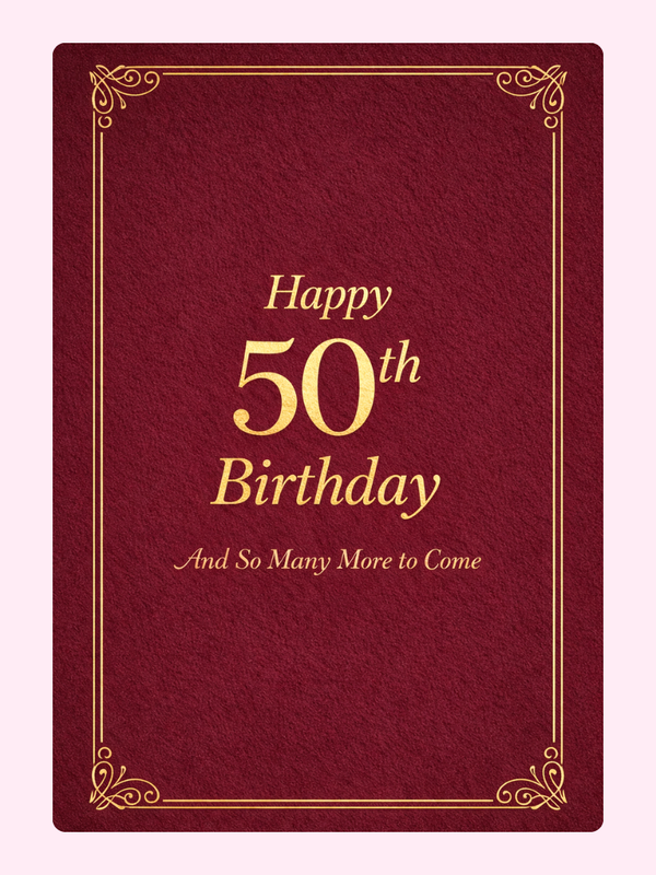 red and gold 50th birthday card design with elegant text