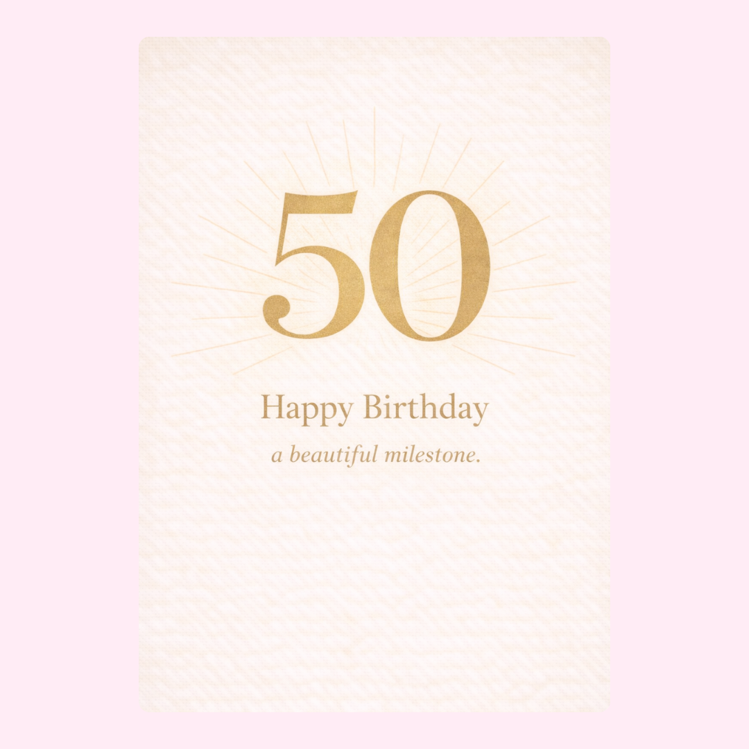 elegant 50th birthday card design with gold text