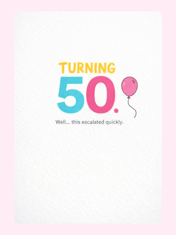 funny 50th birthday card design with balloon illustration