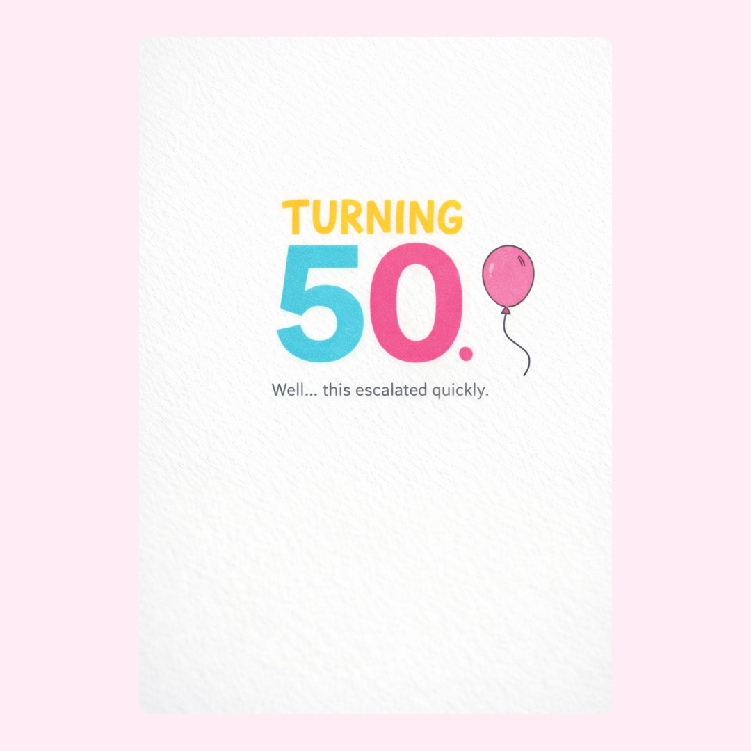 funny 50th birthday card design with balloon illustration