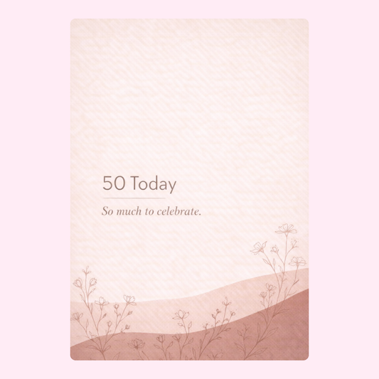 minimal 50th birthday card design with soft beige tones