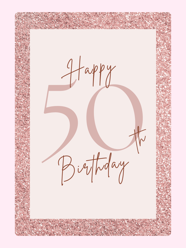elegant 50th birthday card with pink glitter design