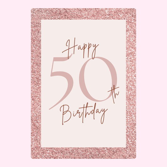 elegant 50th birthday card with pink glitter design