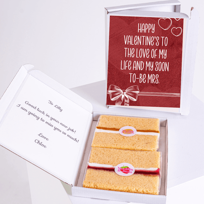 Valentine's cake gift box for Lilly, with a message and good luck wishes.
