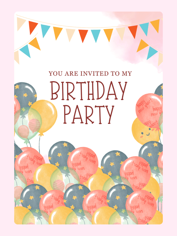 Birthday party invitation with balloons