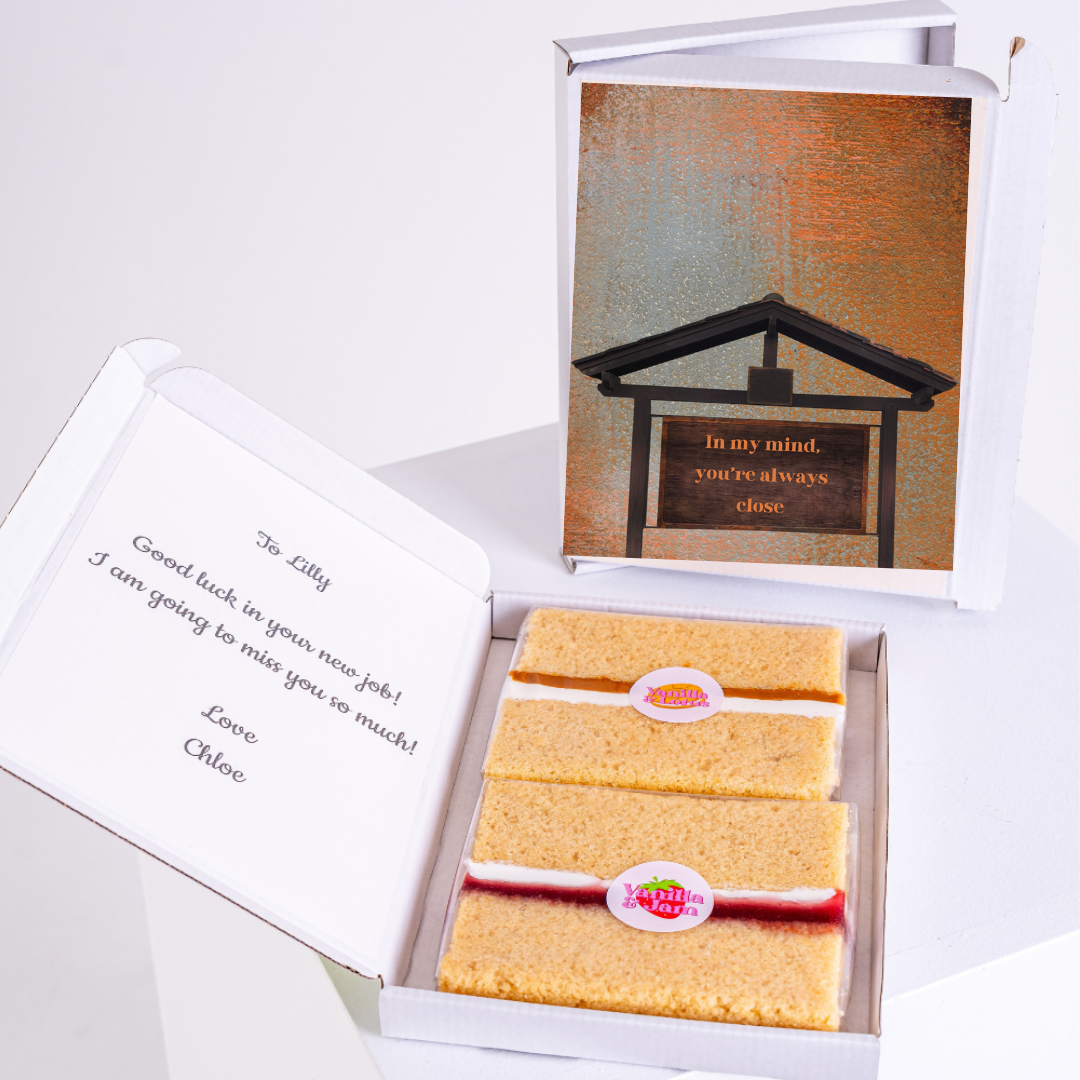 Farewell cake gift for Lilly, new job, with message from Chloe