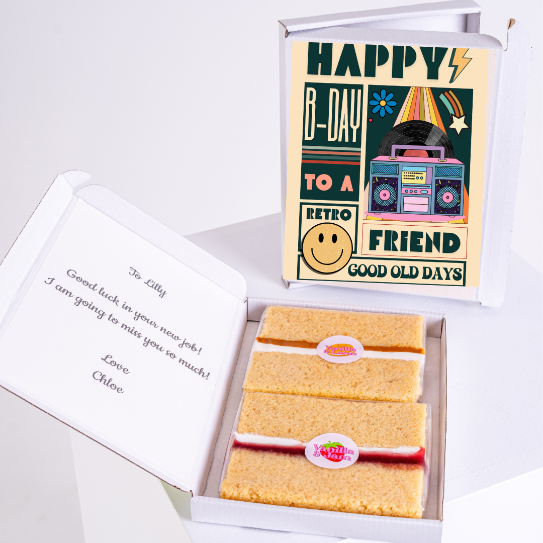 Birthday cake gift box for Lilly, retro themed.