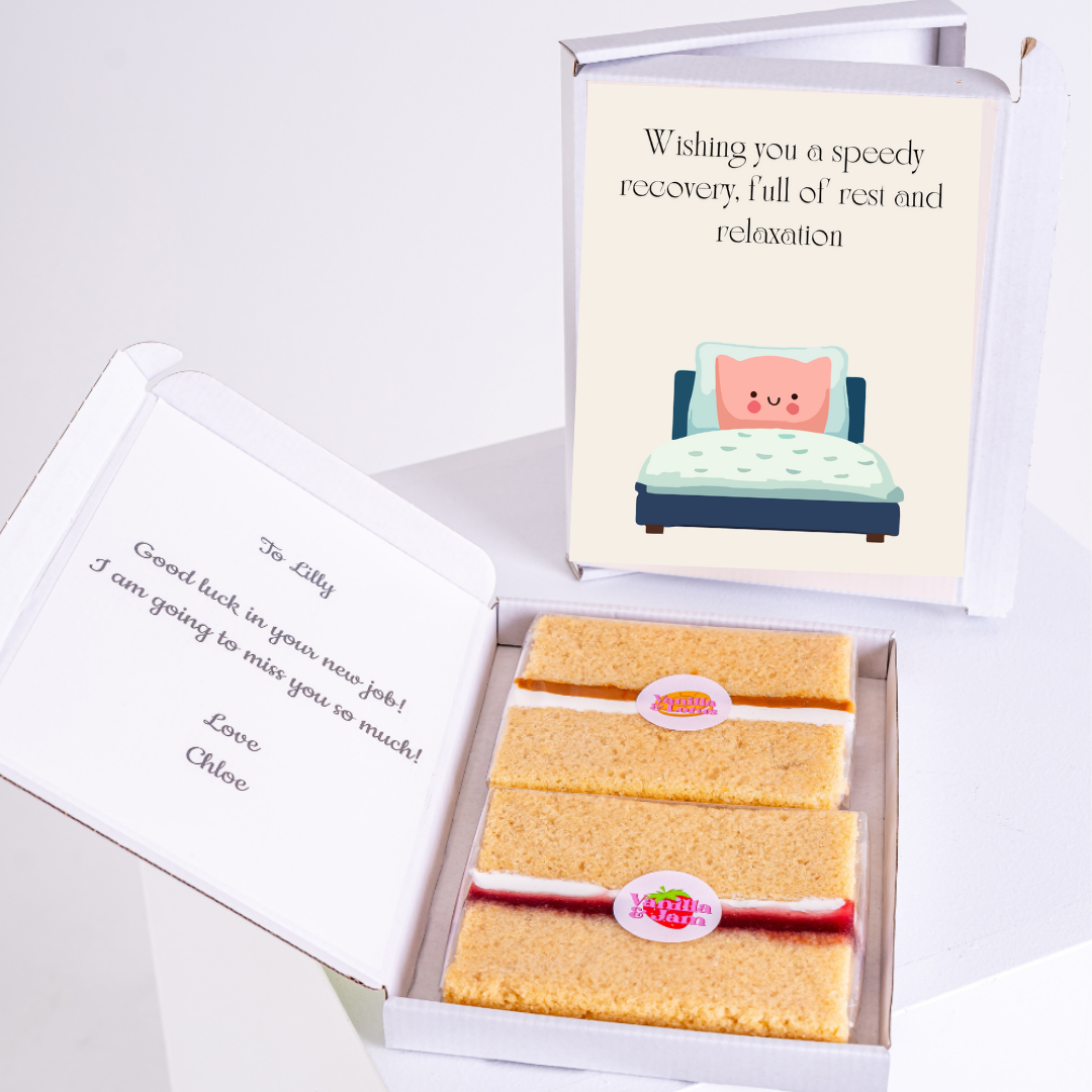 Get well soon gift box for Lilly with cake and card