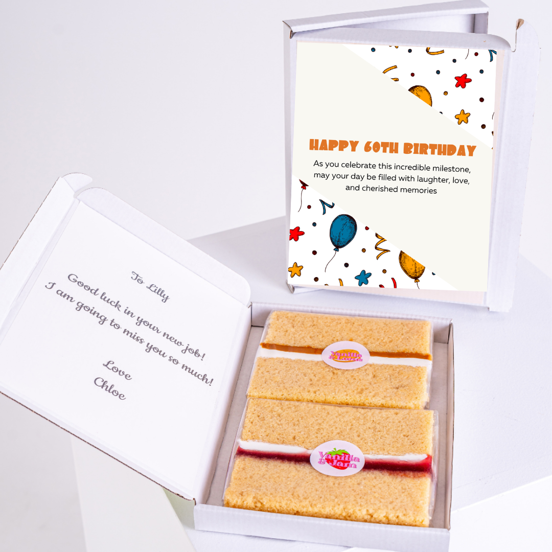 60th birthday cake gift with card, goodbye message to Lilly.