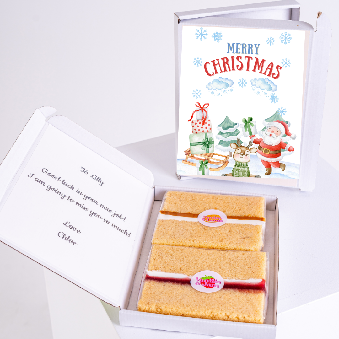 Christmas cake gift box with card, to Lilly.