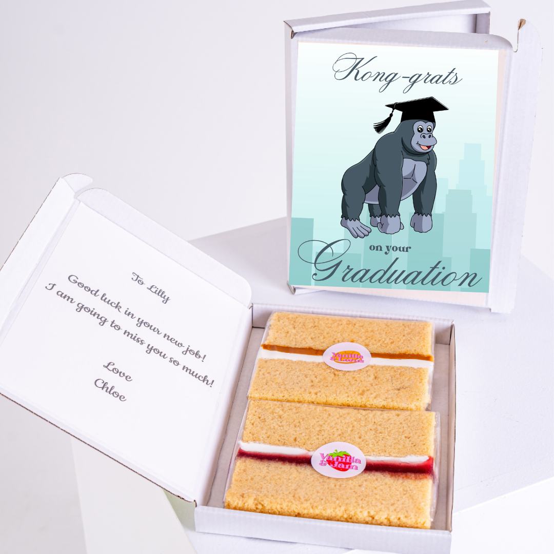 Graduation cake gift with Kong-grats card & note, 52_24ae258c