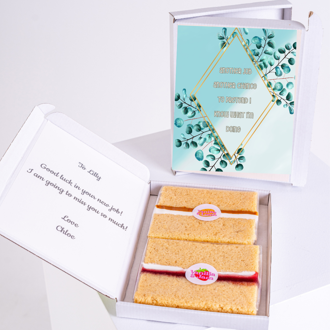 Cake gift box with card for Lilly, good luck in new job.