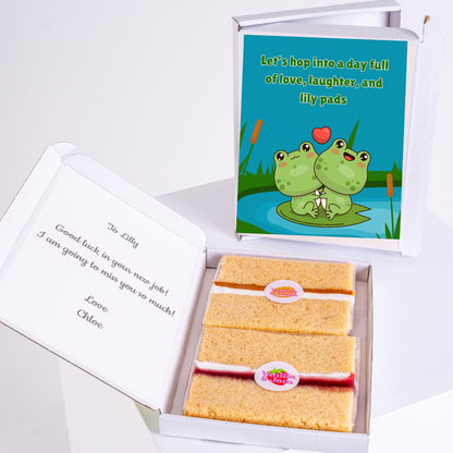 Gift box for Lilly with cake, note, and frog card