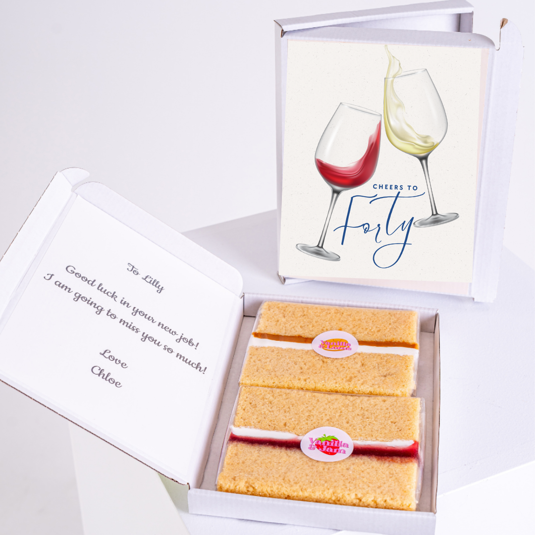 Cake gift box for new job with Cheers to Forty card