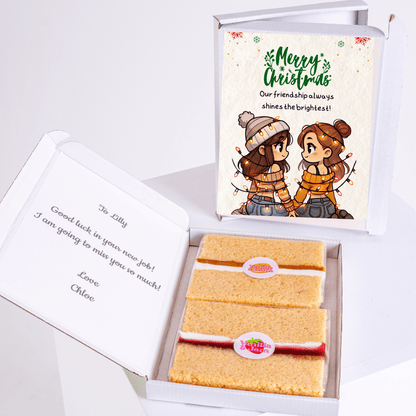 Christmas gift box with cake and card, Merry Christmas message