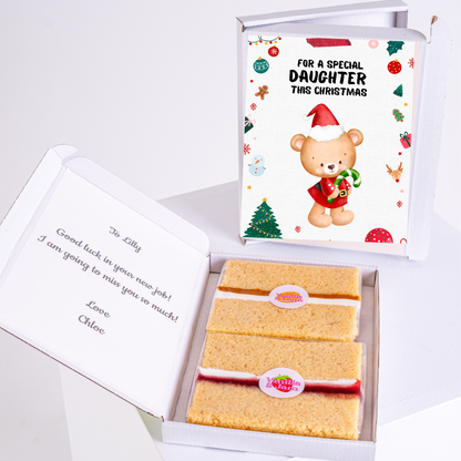 Christmas gift box for daughter, with card and cake