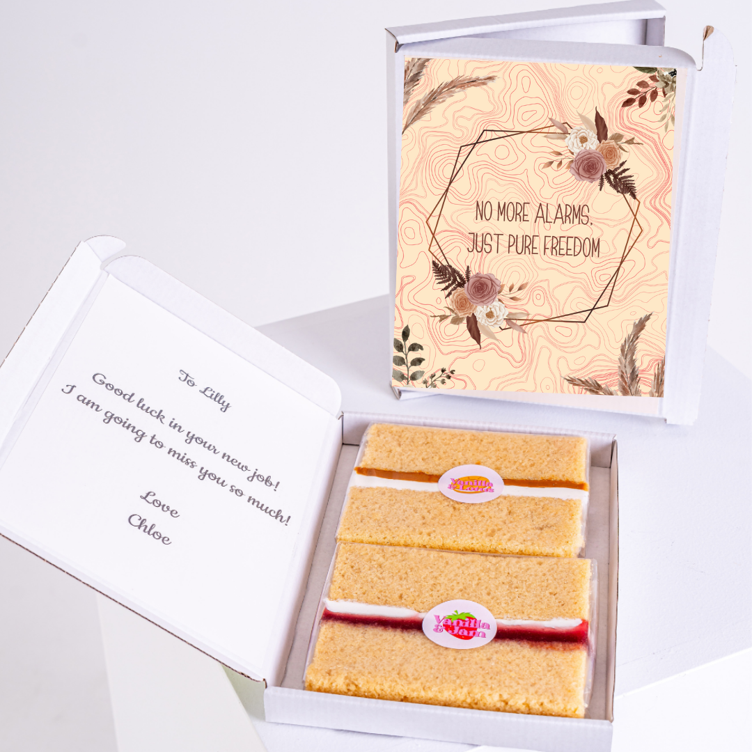 Farewell cake gift for Lilly with a card and message.